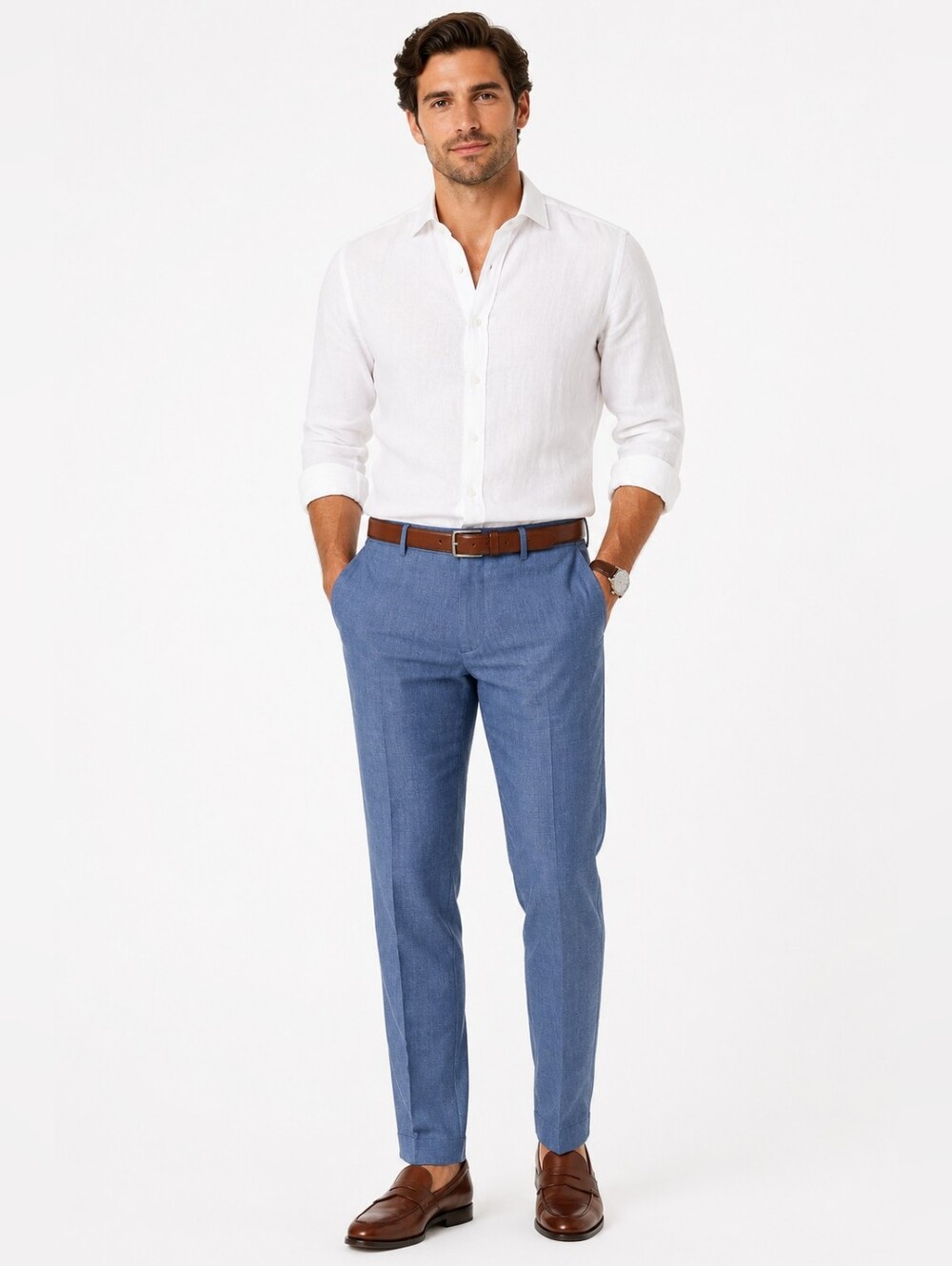 Ted Baker London Jerome Linen Blend Dress Pants Blue 36R Made in Canada